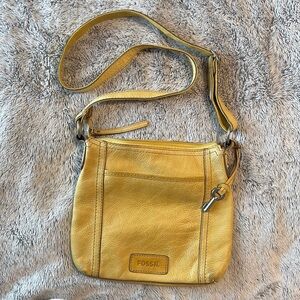 Fossil Canary Yellow Leather Crossbody Bag